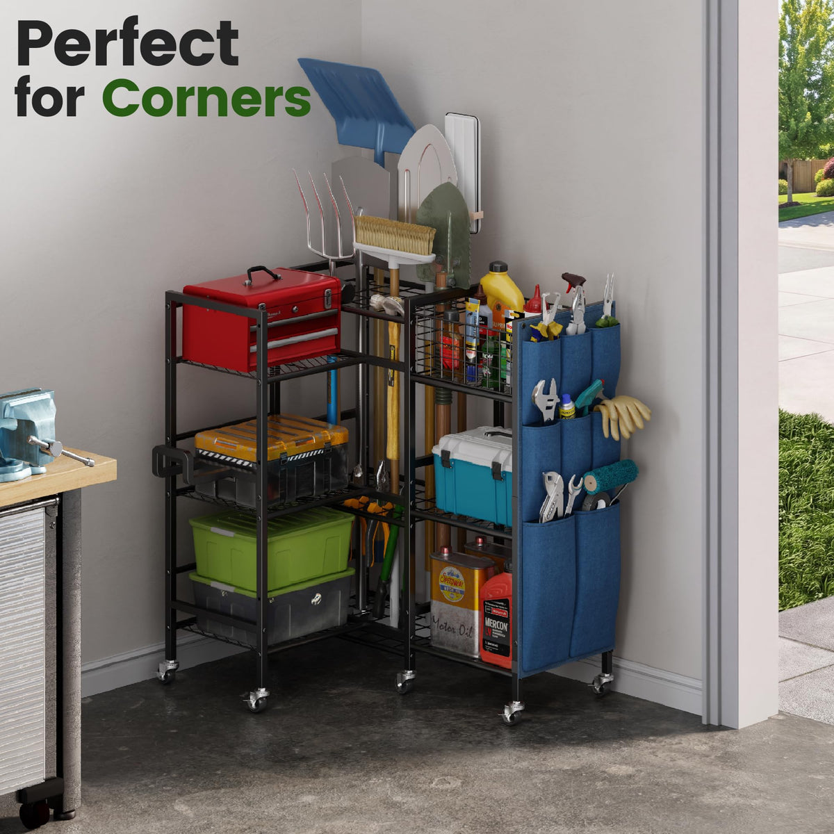 3-Sided Garden Tool Organizer with Wheels K8485