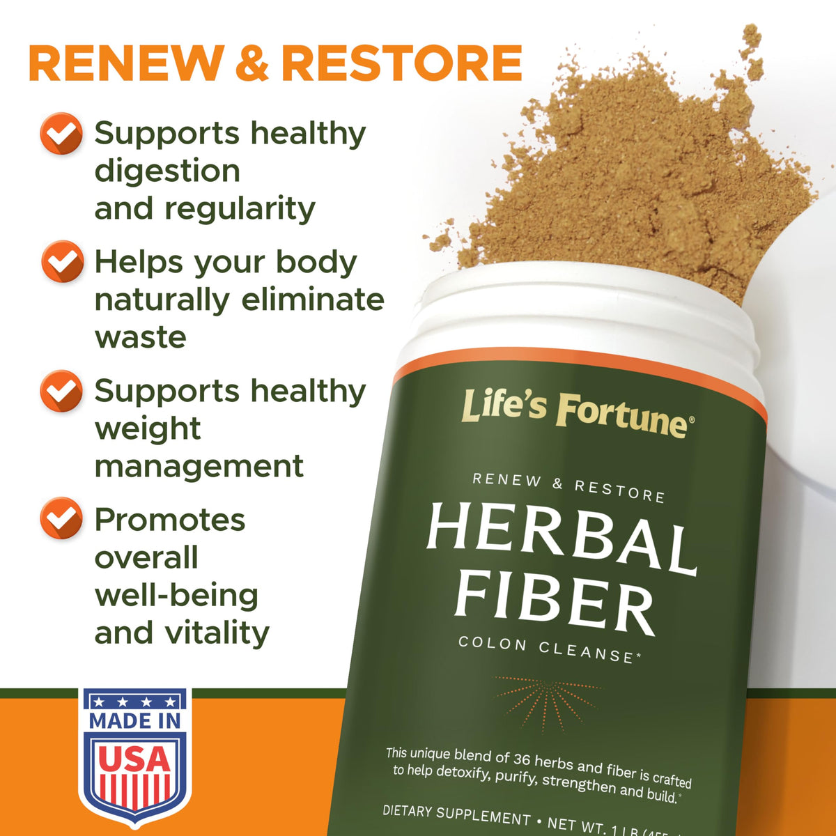 Herbal Fiber Colon Cleanse Powder with Psyllium Husk 1 lb C826