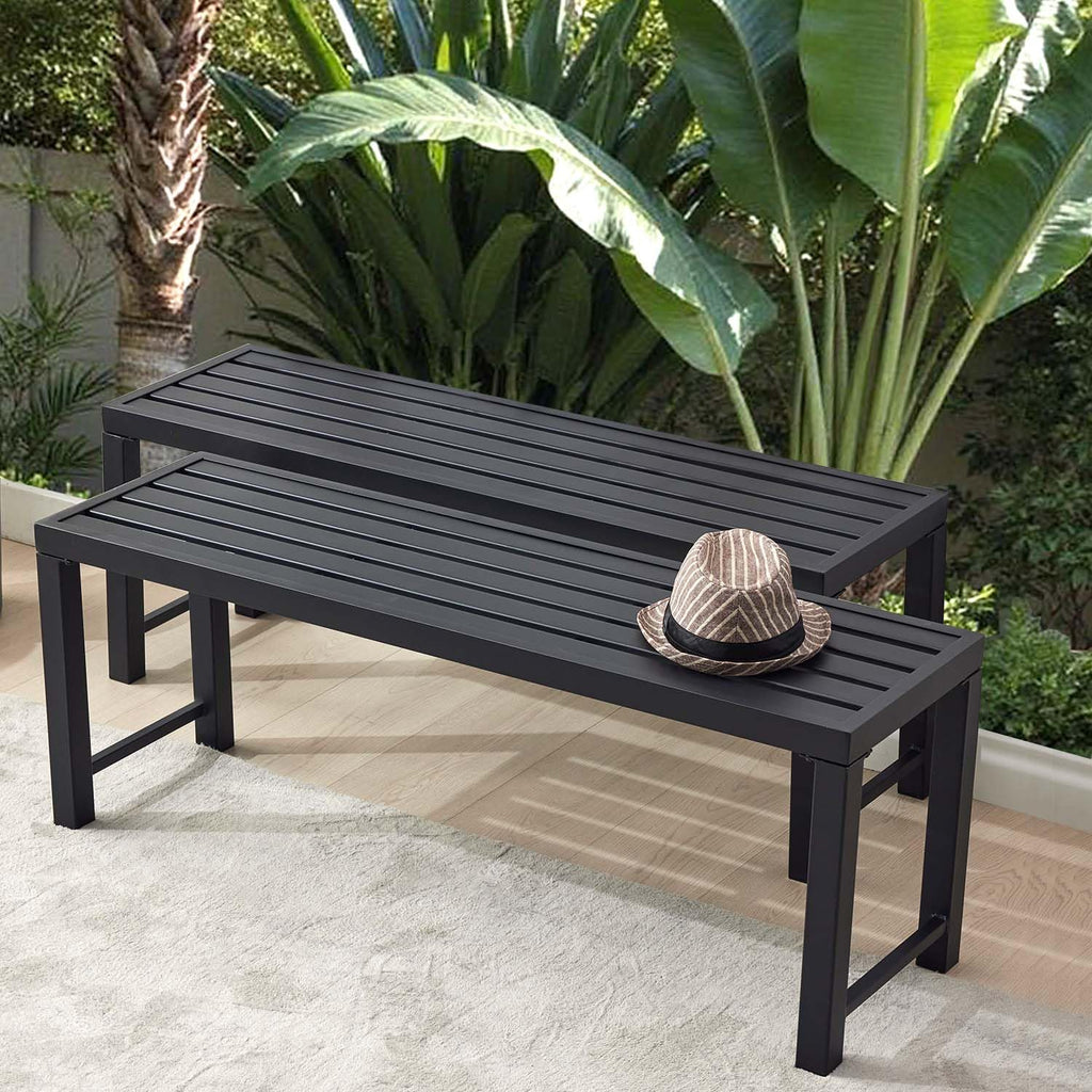Black Set of 2 Metal Outdoor Backless Bench P5896