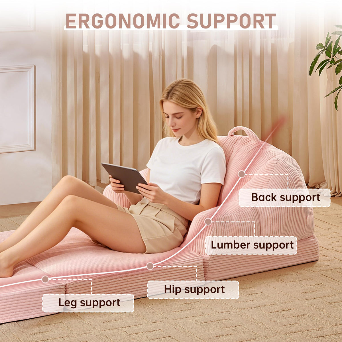 Pink 3-in-1 Convertible Folding Sofa Bed I770046