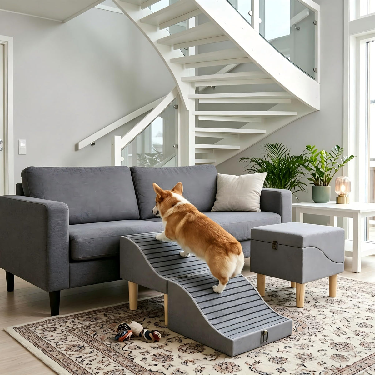 Foldable Pet Stair 2-in-1 Gray B2984
