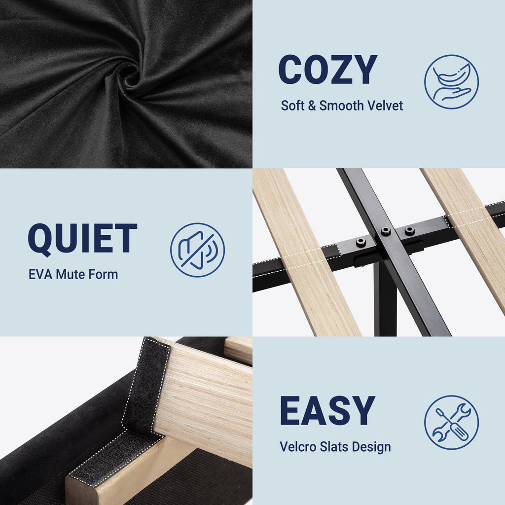Queen Velvet Upholstered Platform Bed Frame E4827