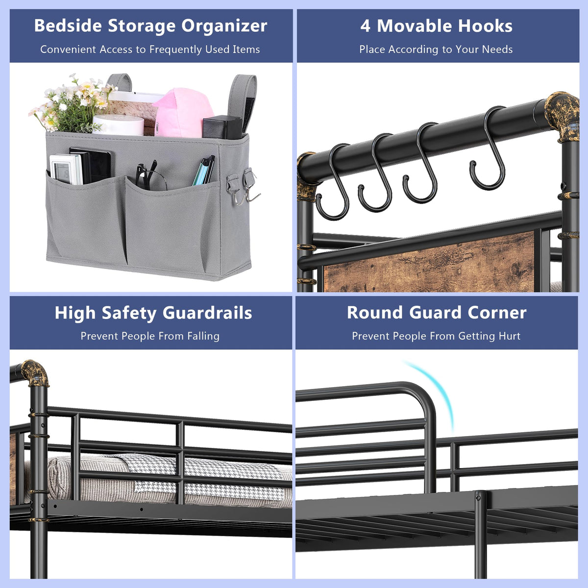 Metal LED Bunk Bed Twin Over Twin with 2 Storage Drawers Q832745