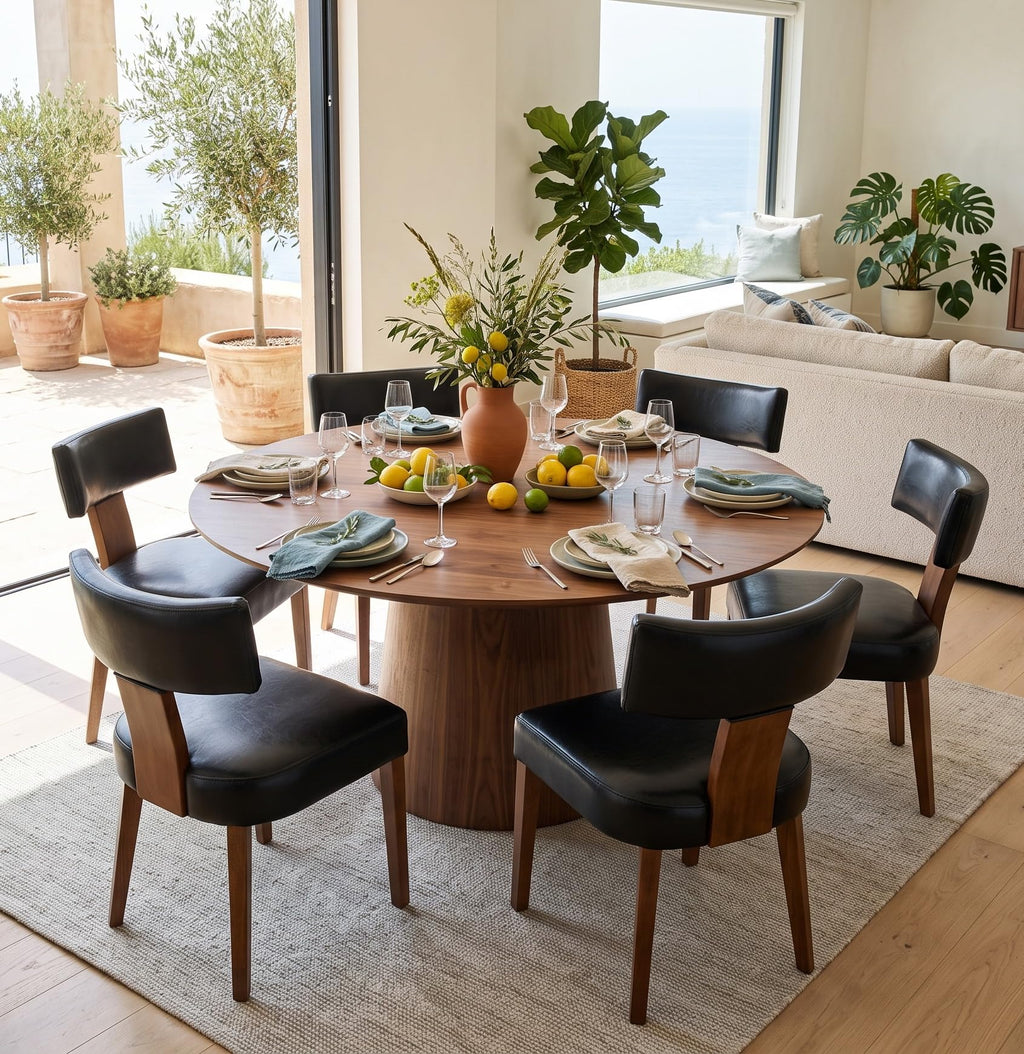 Black Set of 6 PU Leather Upholstered Dining Chairs V883
