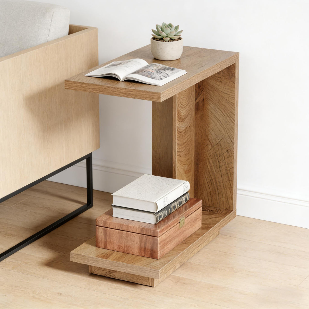 C-Shaped Side Table with Hidden Storage Q498