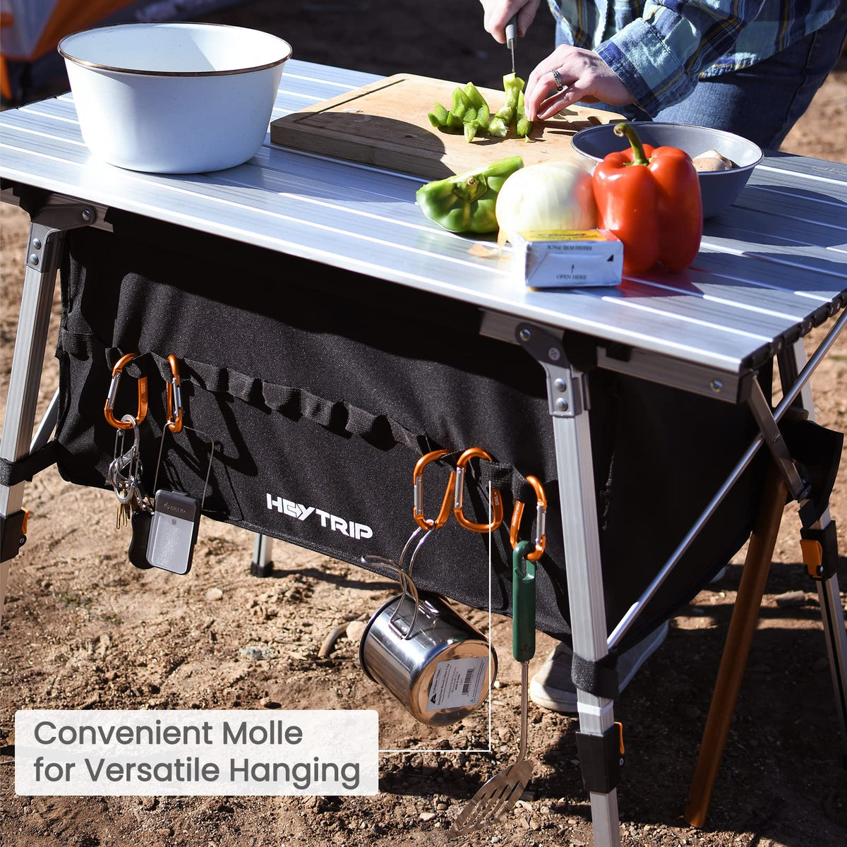 Adjustable Height Folding Camping Table with Storage Q8888