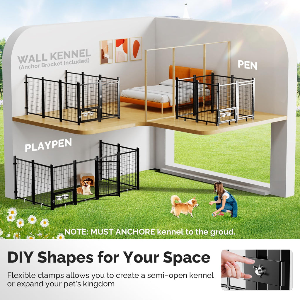 8x4x6FT Outdoor Dog Kennel with Doggy Door D499085