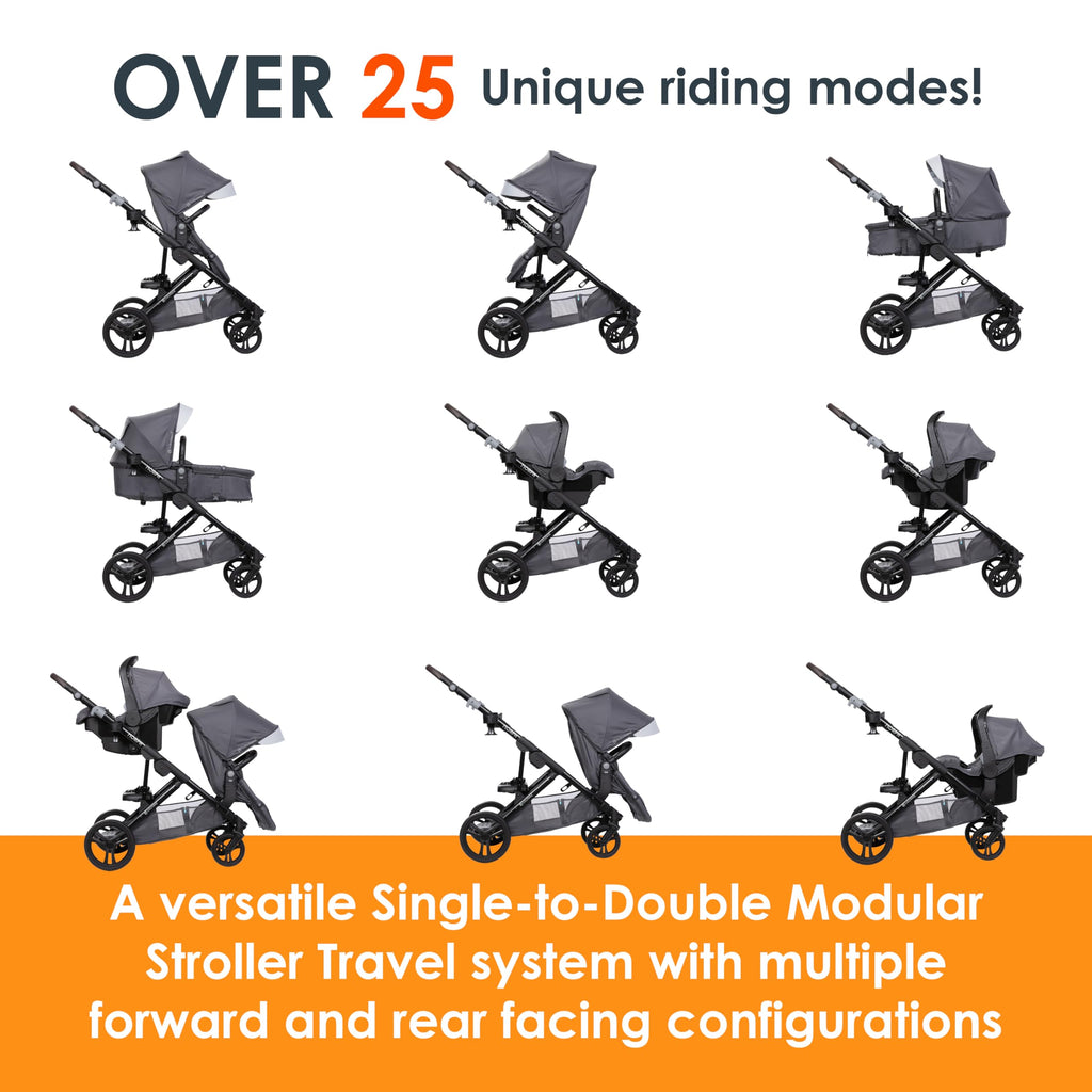 Single to Double Modular Stroller Travel System with Infant Car Seat X384