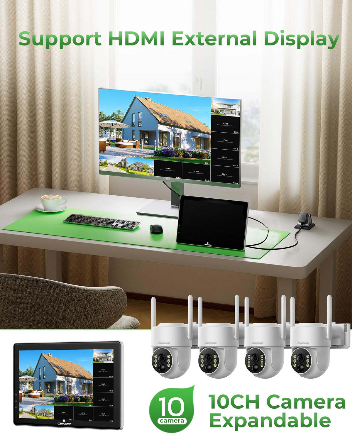 Solar Security Cameras Wireless Outdoor with 10" Monitor J900097