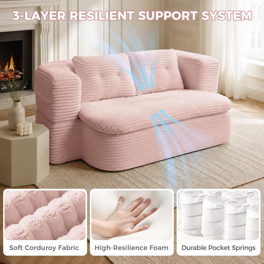Pink Corduroy Convertible Sofa Bed L166