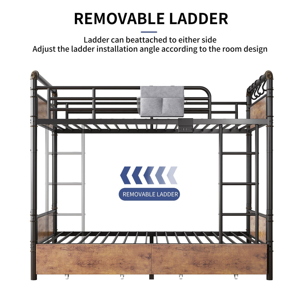 Metal LED Bunk Bed Twin Over Twin with 2 Storage Drawers Q832745