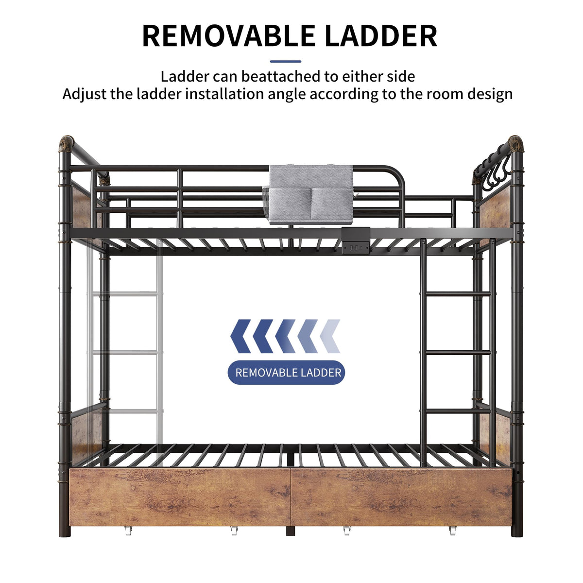 Metal LED Bunk Bed Twin Over Twin with 2 Storage Drawers Q832745