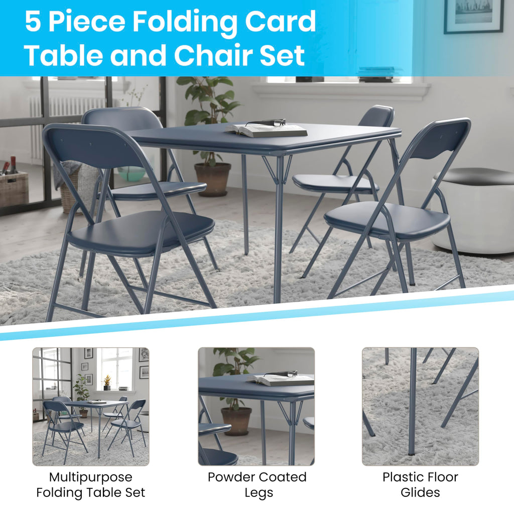 Navy Square Folding Card Table and Chairs Set R42541