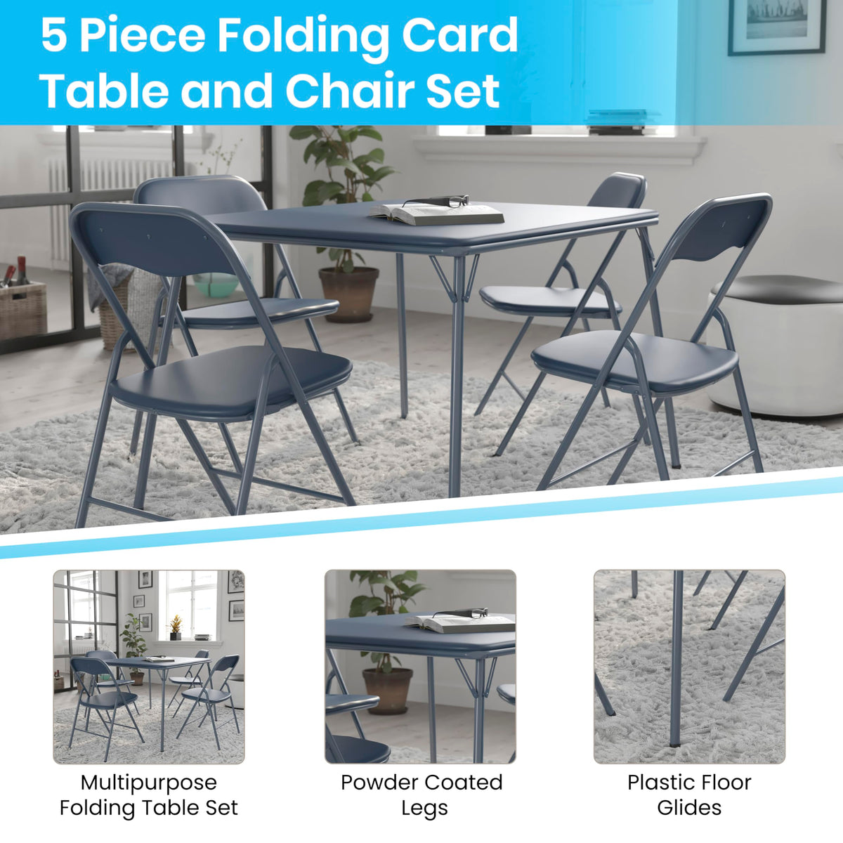 Navy Square Folding Card Table and Chairs Set R42541