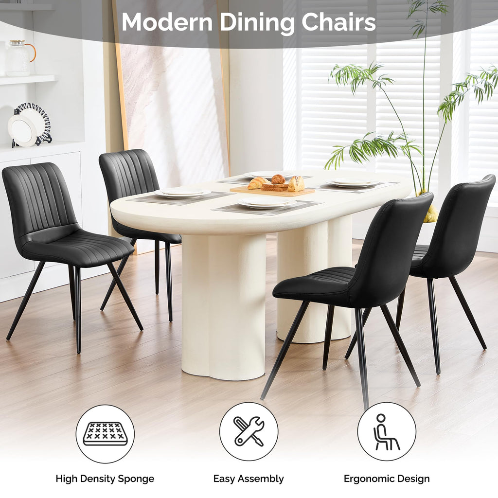 Black Dining Chairs Set of 4 PU Leather Metal Legs H7964