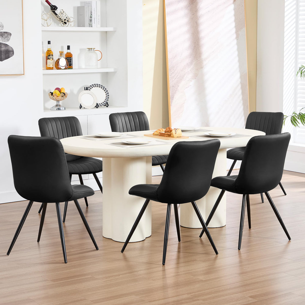 Black Dining Chairs Set of 4 PU Leather Metal Legs H7964
