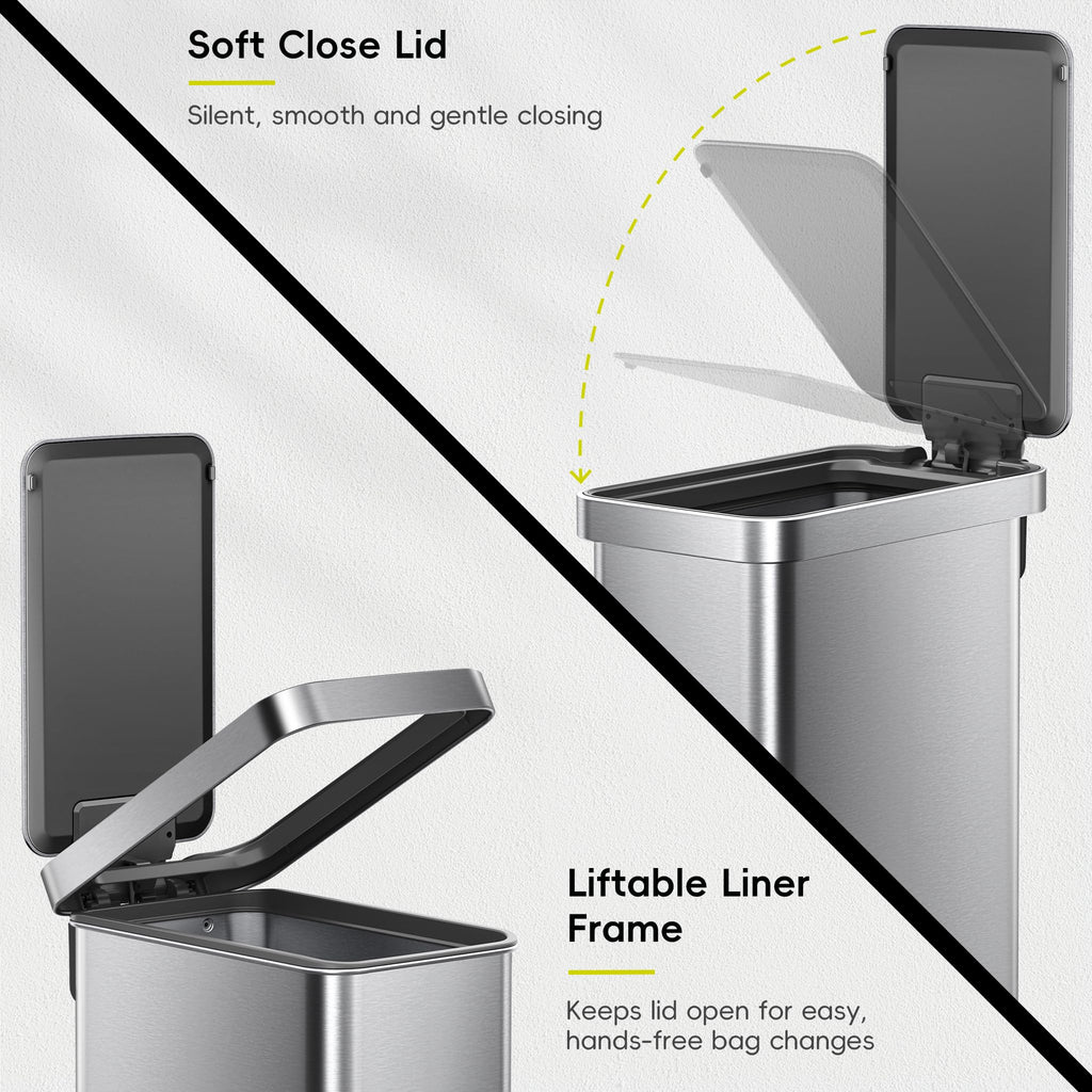 50L Stainless Steel Step Kitchen Trash Can with Lid B135