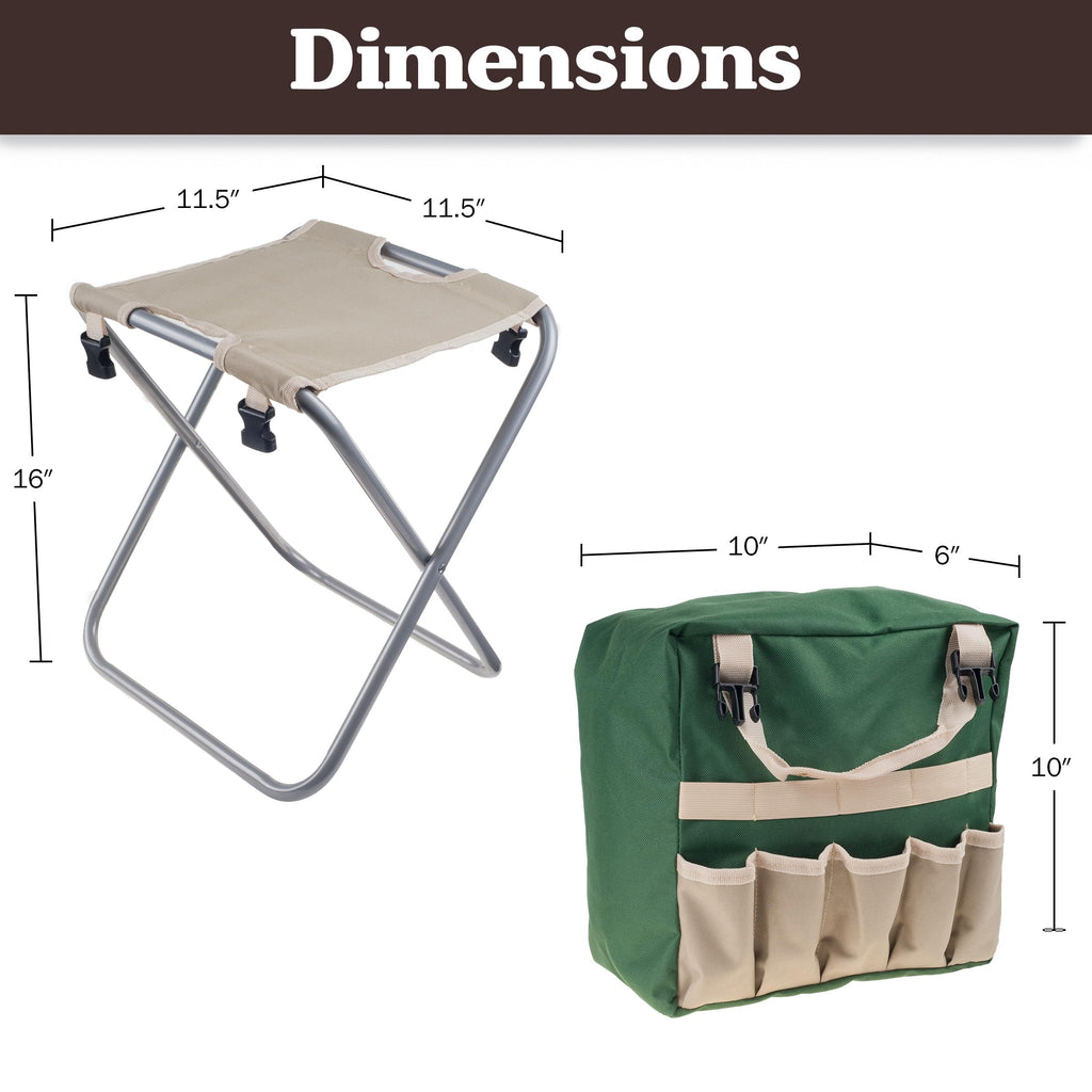 Folding Garden Stool with Tool Bag and 5 Garden Tools I384626