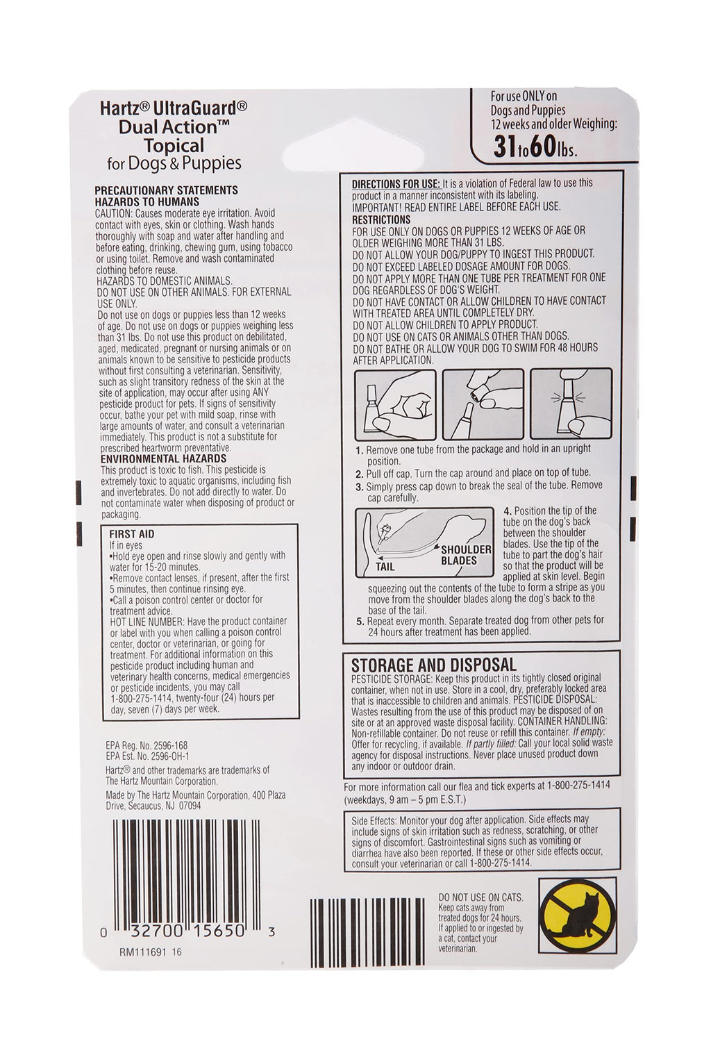 Flea & Tick Treatment for Dogs and Puppies 31-60lbs 3 Monthly Treatments G831303