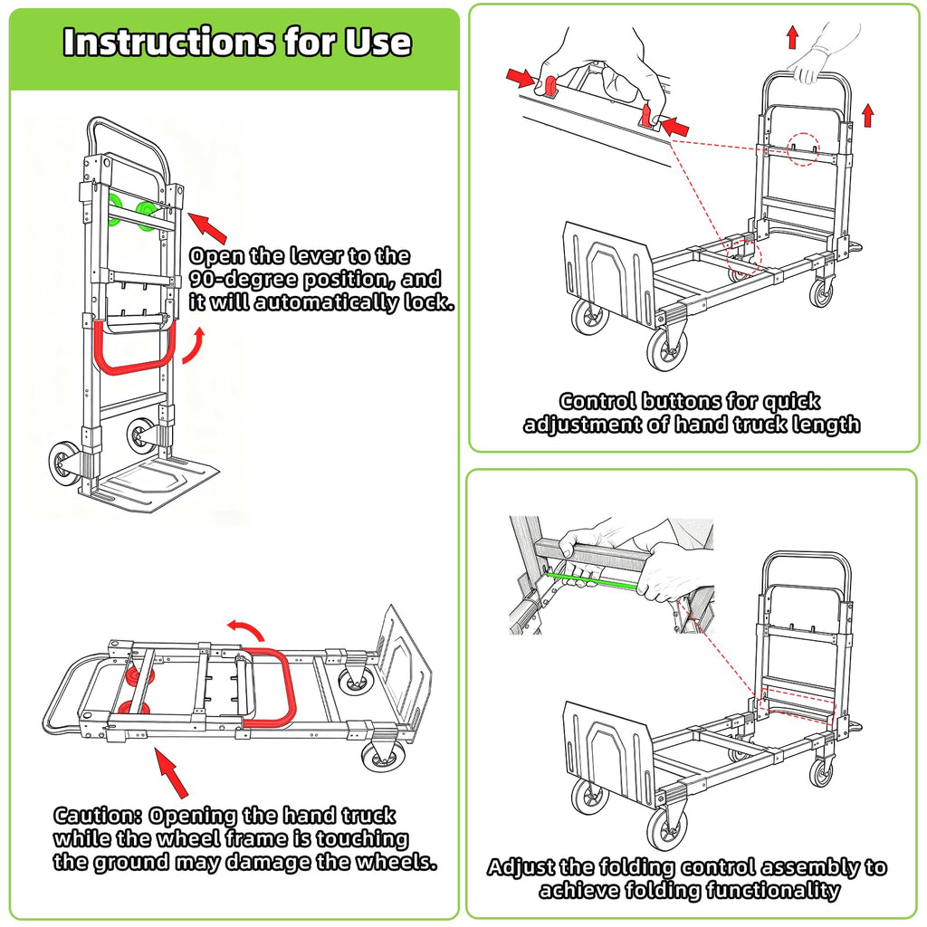 3 in 1 Folding Hand Truck, 600Lbs Capacity Collapsible Cart with Retractable Handle and 4 Rubber Wheels K381160