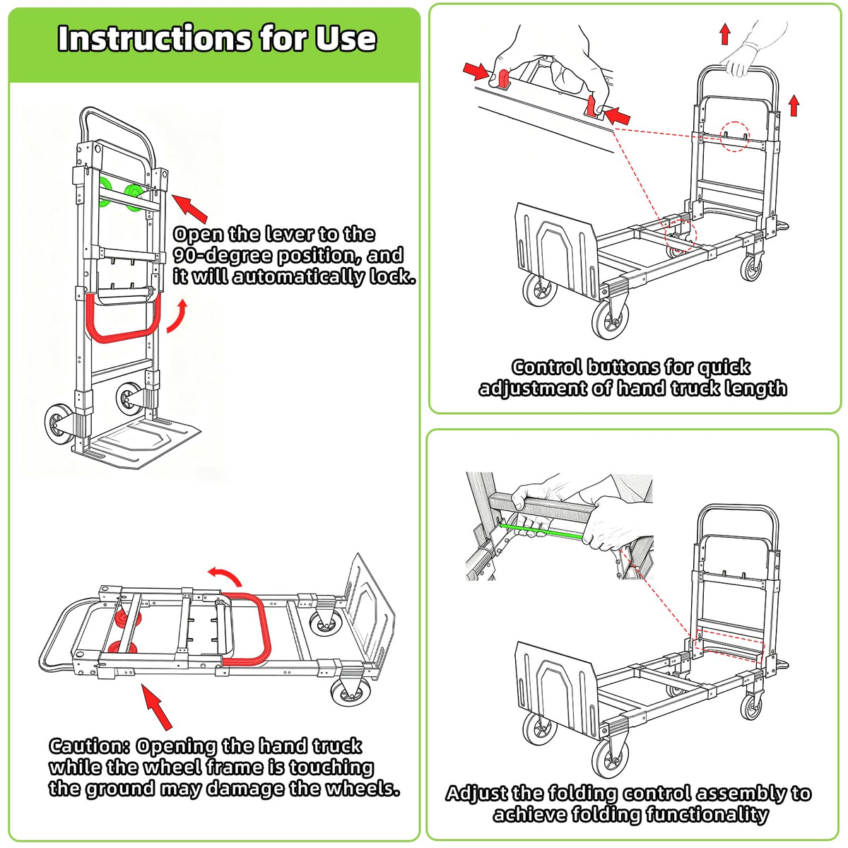 3 in 1 Folding Hand Truck, 600Lbs Capacity Collapsible Cart with Retractable Handle and 4 Rubber Wheels K381160