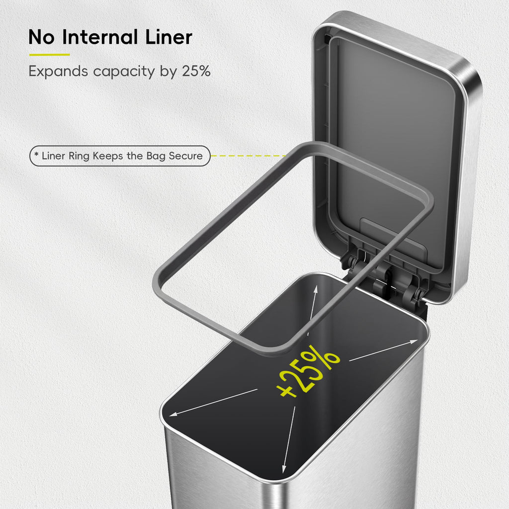50L Stainless Steel Step Kitchen Trash Can with Lid B135