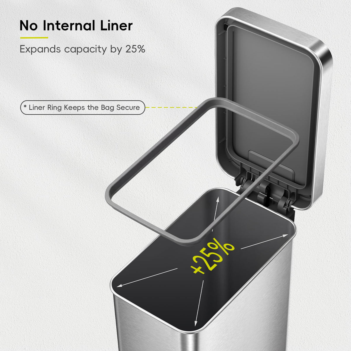 50L Stainless Steel Step Kitchen Trash Can with Lid B135