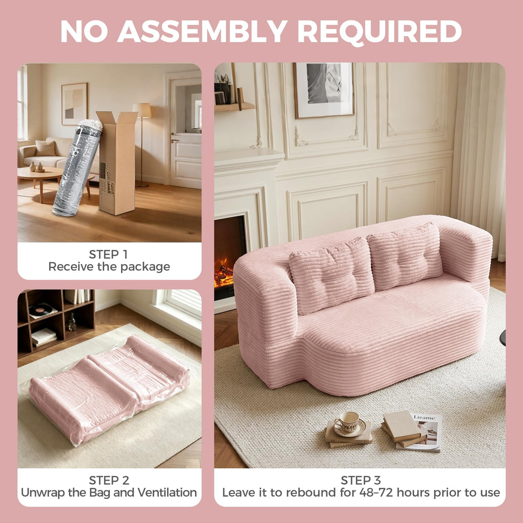 Pink Corduroy Convertible Sofa Bed L166
