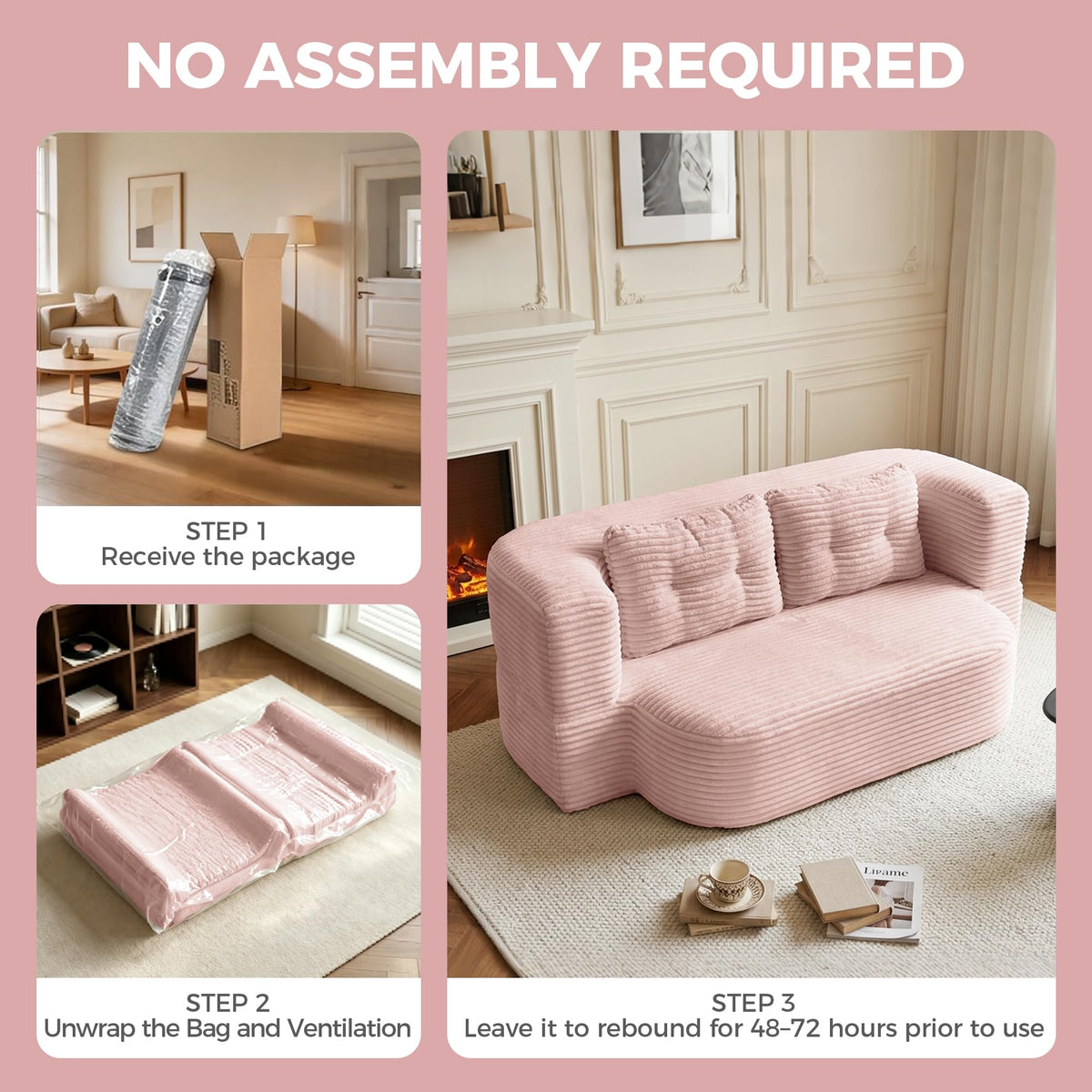 Pink Corduroy Convertible Sofa Bed L166