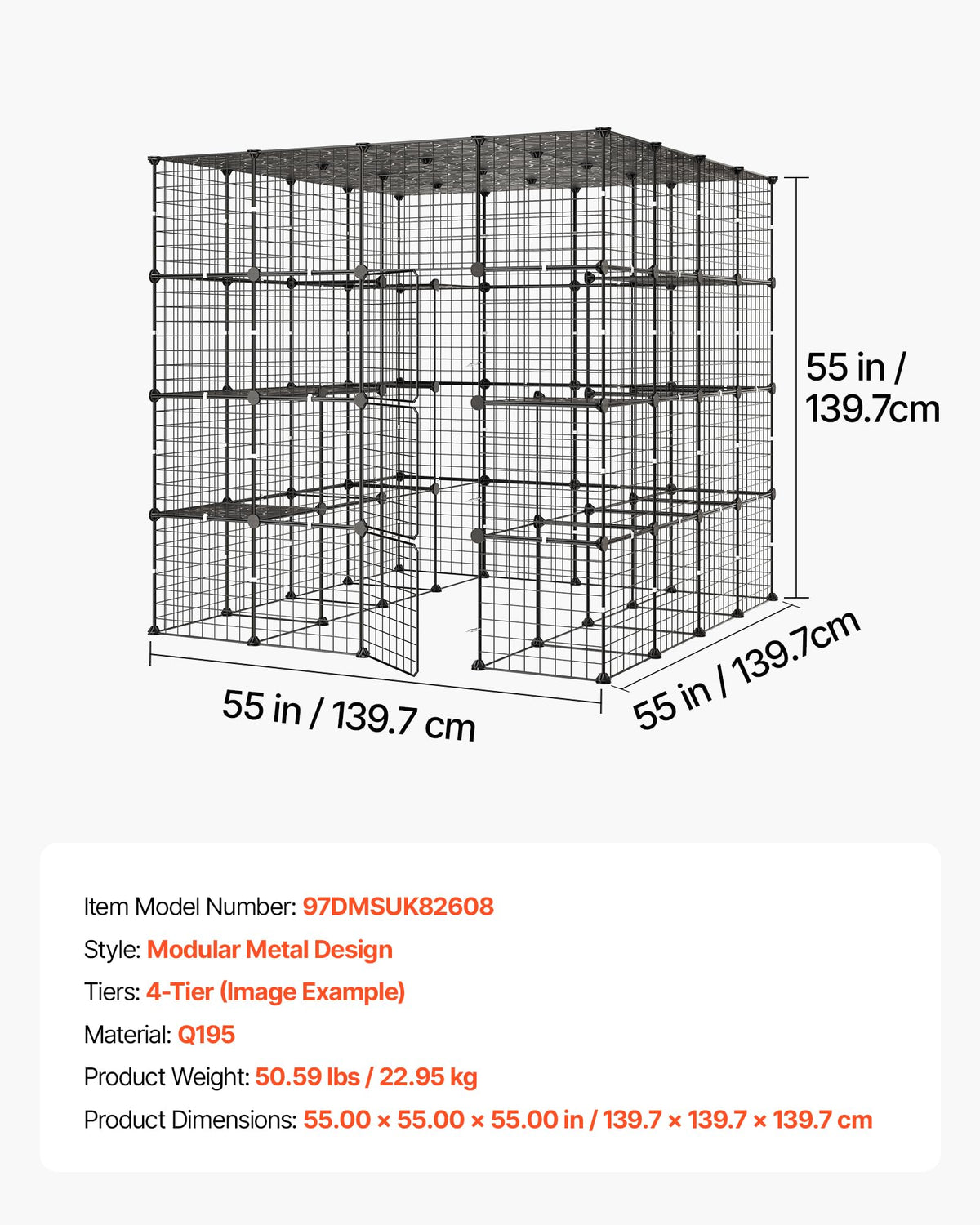 4-Tier Metal Wire Cat Cage with 3 Doors S585289
