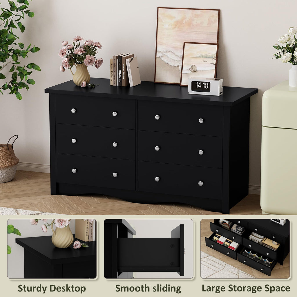 Black 6 Drawer Wood Dresser N7417