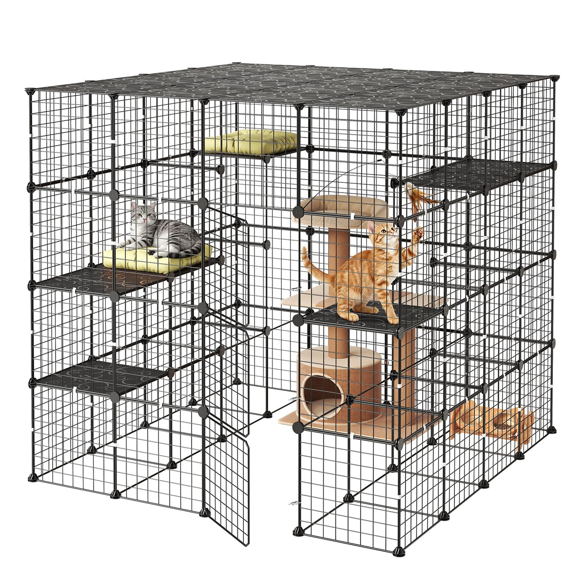 4-Tier Metal Wire Cat Cage with 3 Doors S585289