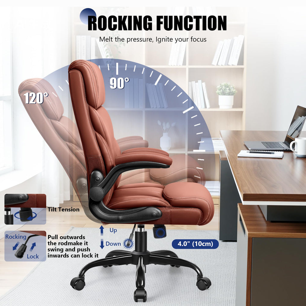 Brown High Back Office Chair with Flip-up Armrests F9466
