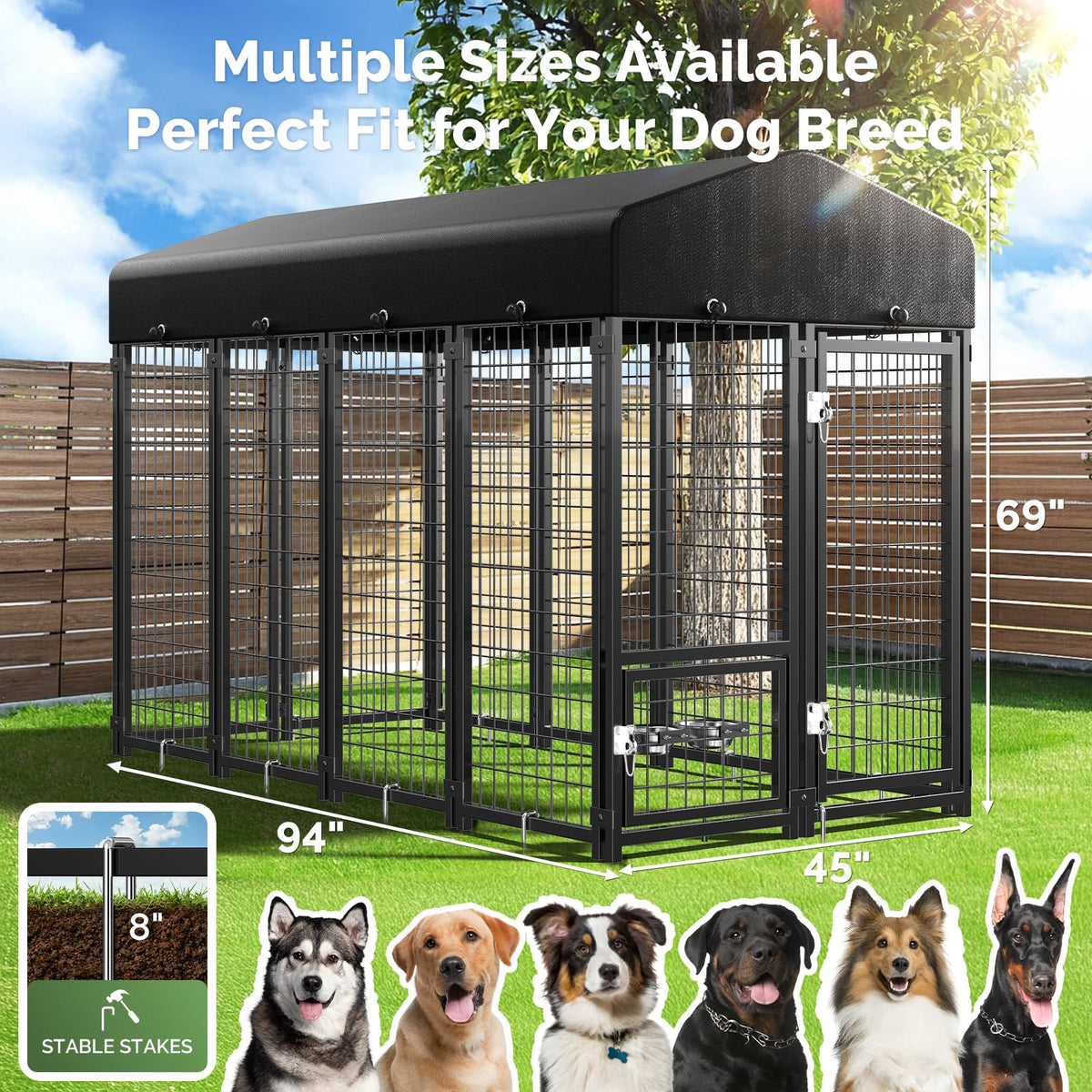 8x4x6FT Outdoor Dog Kennel with Doggy Door D499085
