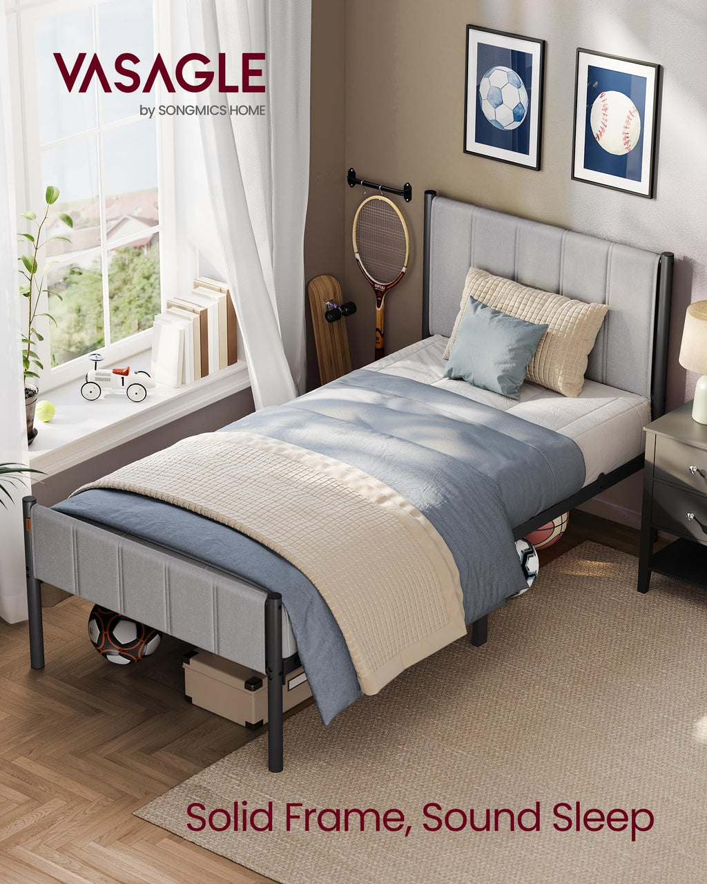 Twin Bed Frame with Upholstered Headboard C39061