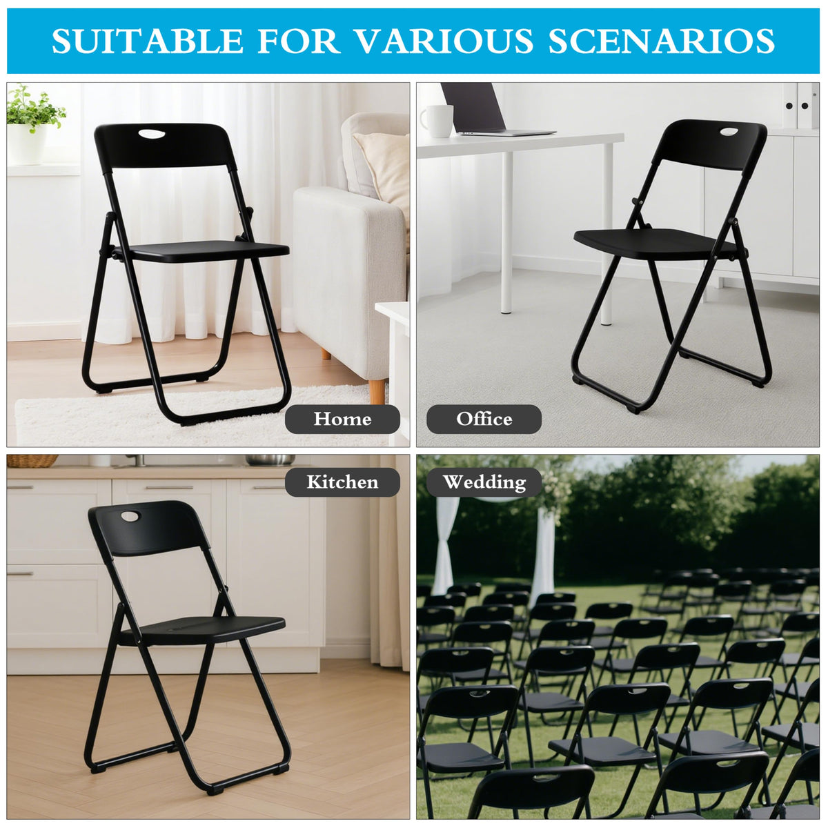 10 Pack Black Plastic Folding Chairs L554