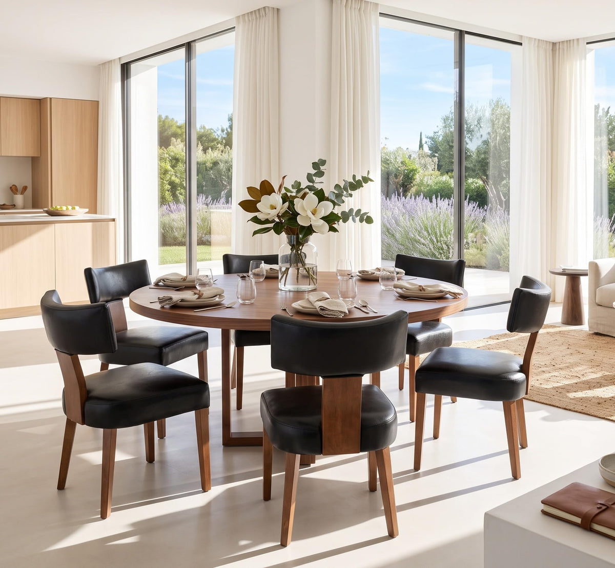 Black Set of 6 PU Leather Upholstered Dining Chairs V883