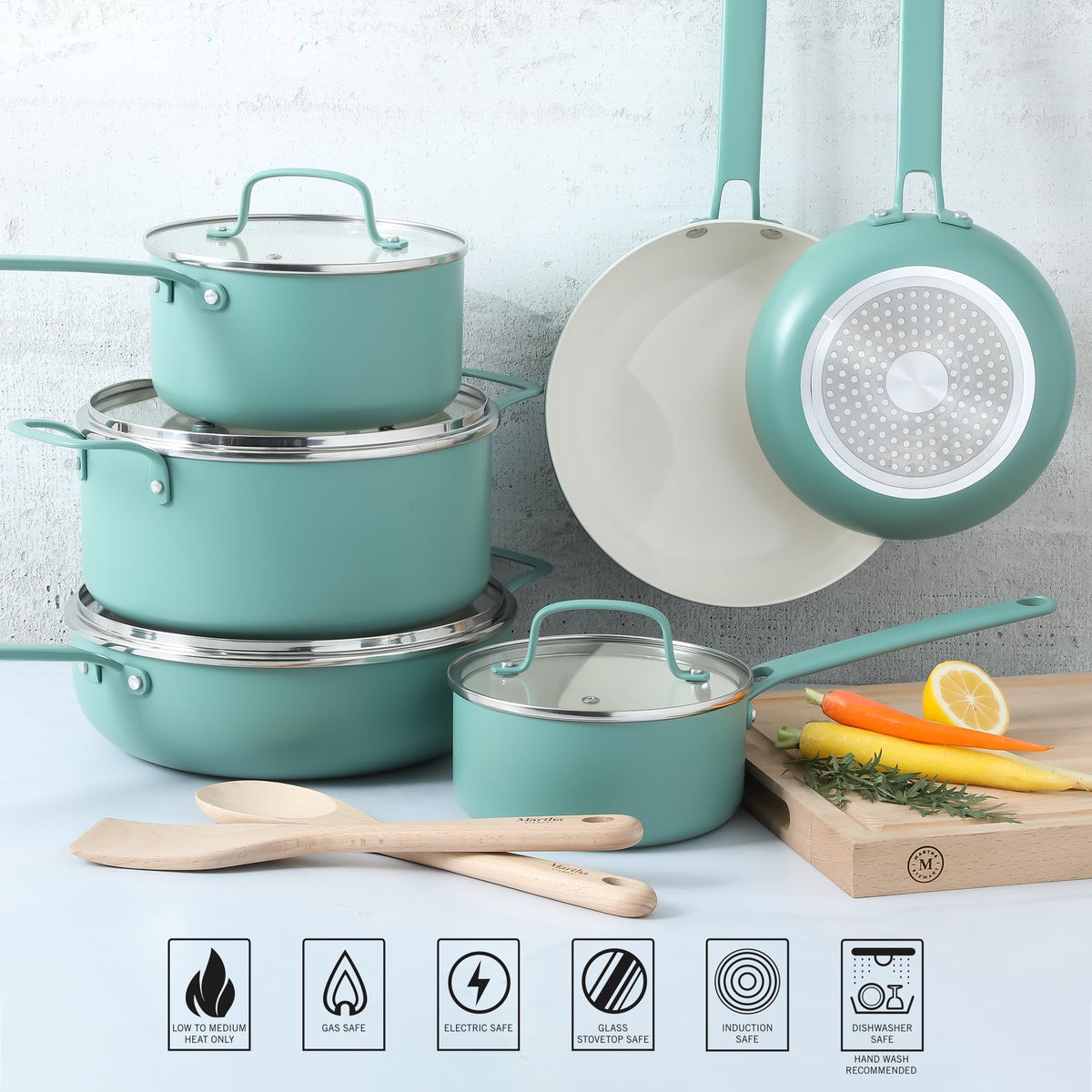 12 Piece Nonstick Ceramic Aluminum Cookware Set Teal X26328