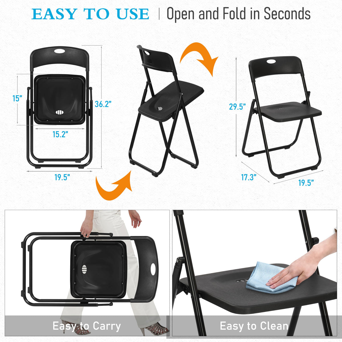 10 Pack Black Plastic Folding Chairs L554