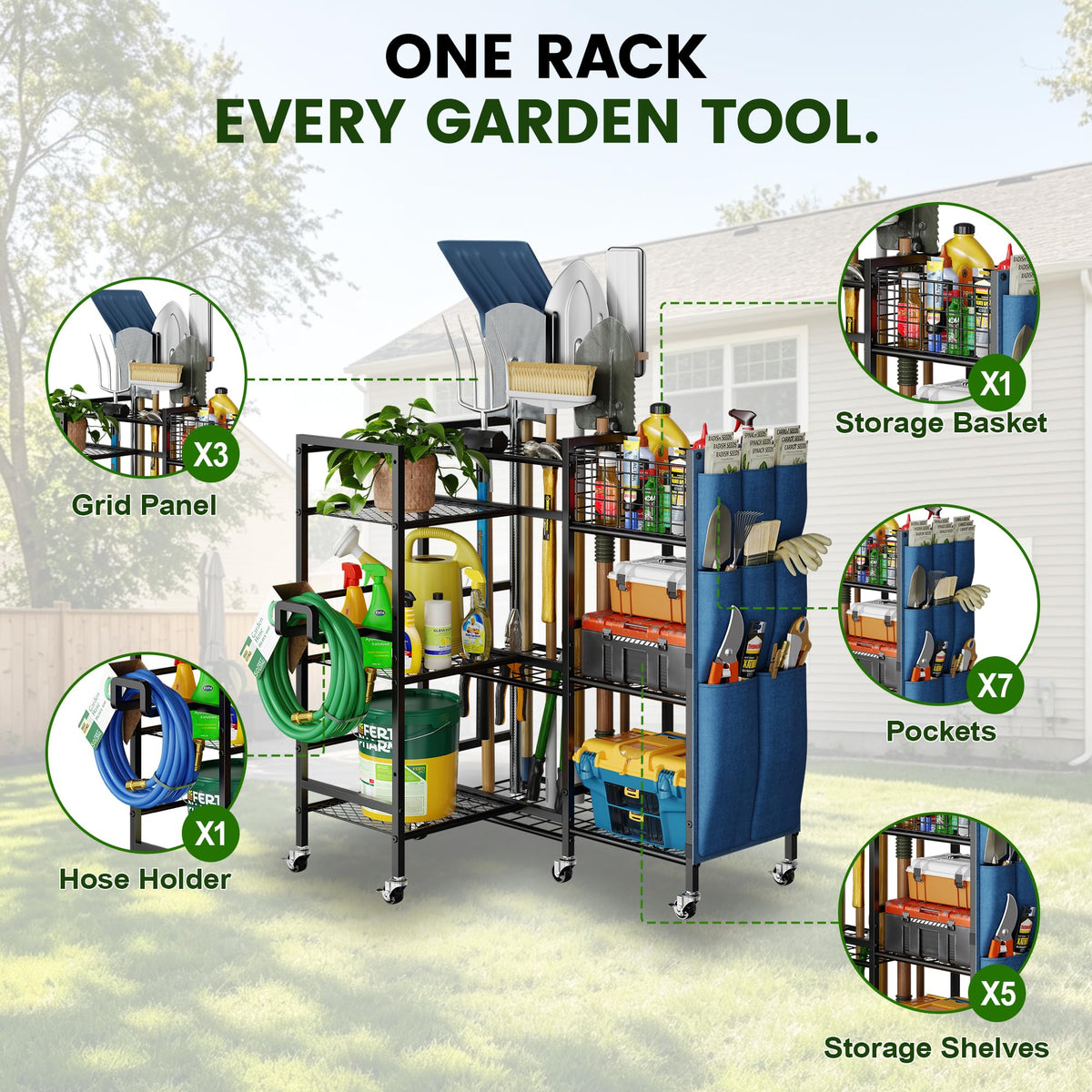 3-Sided Garden Tool Organizer with Wheels K8485