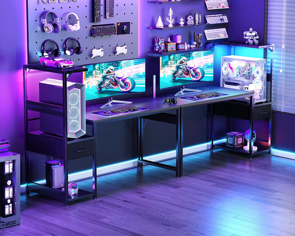 48'' Black Gaming Desk with LED Lights & CPU Stand V3323