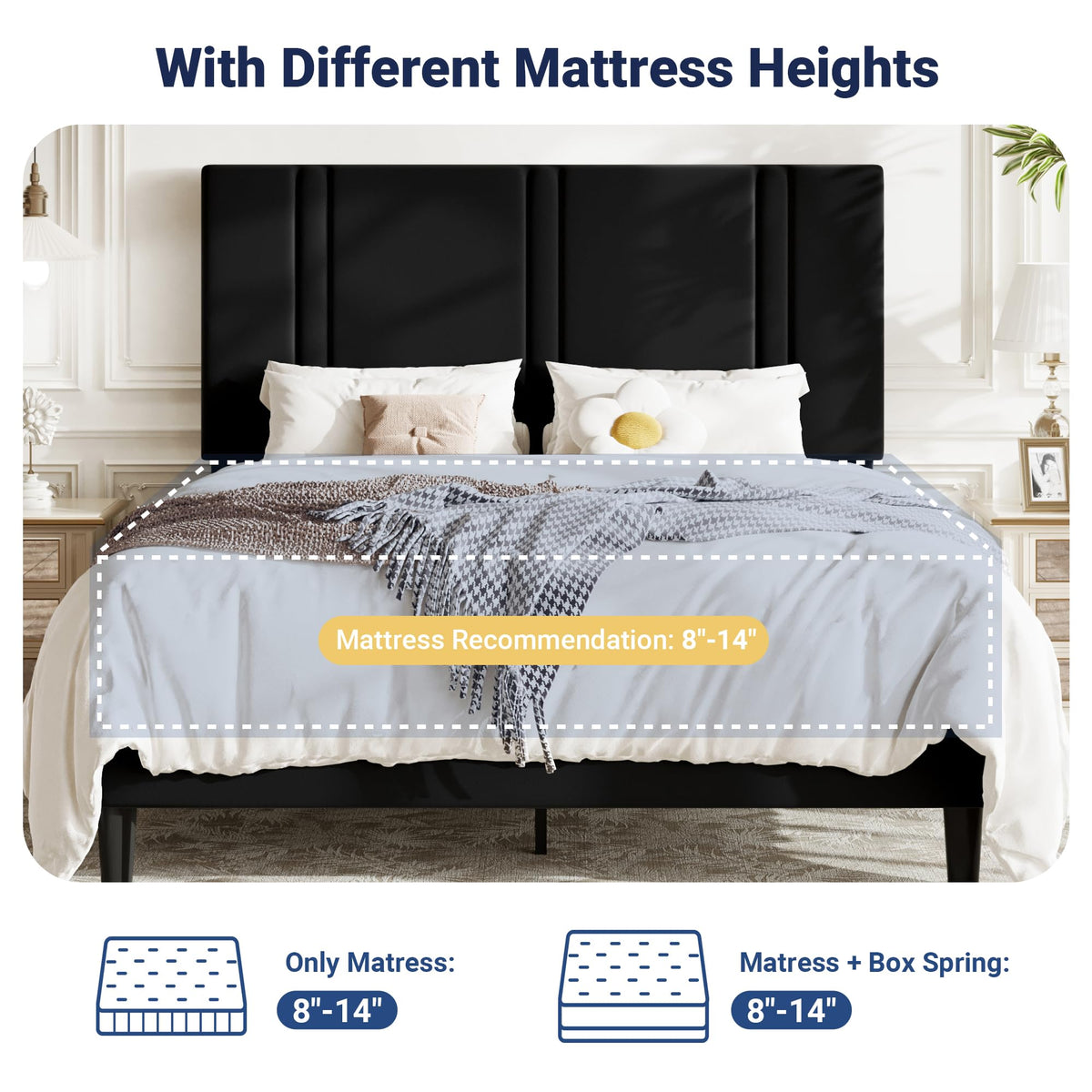 Queen Velvet Upholstered Platform Bed Frame E4827