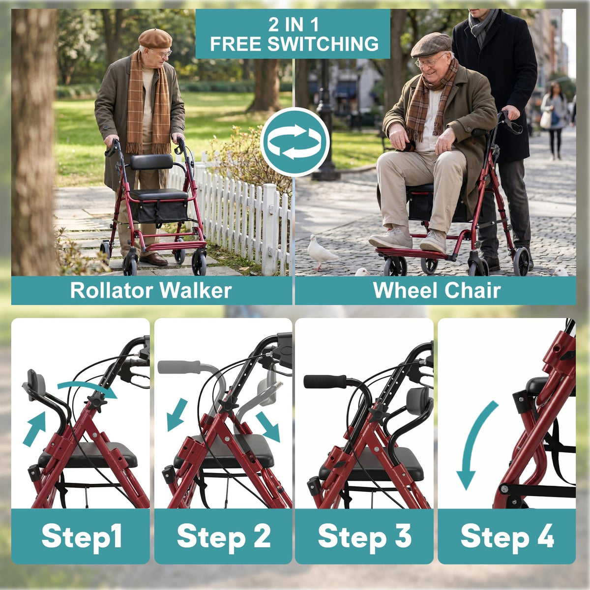 2-in-1 Rollator Walker with Seat L66323