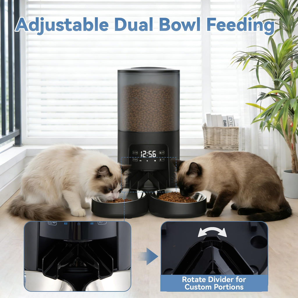 6L Automatic Cat Feeder with 2 Stainless Bowls Black Z24816
