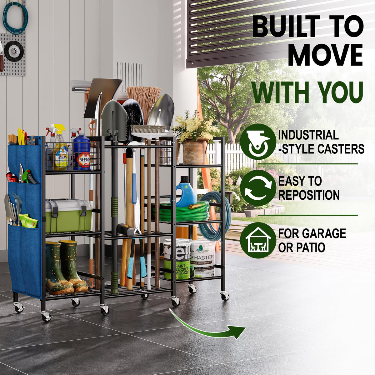 3-Sided Garden Tool Organizer with Wheels K8485