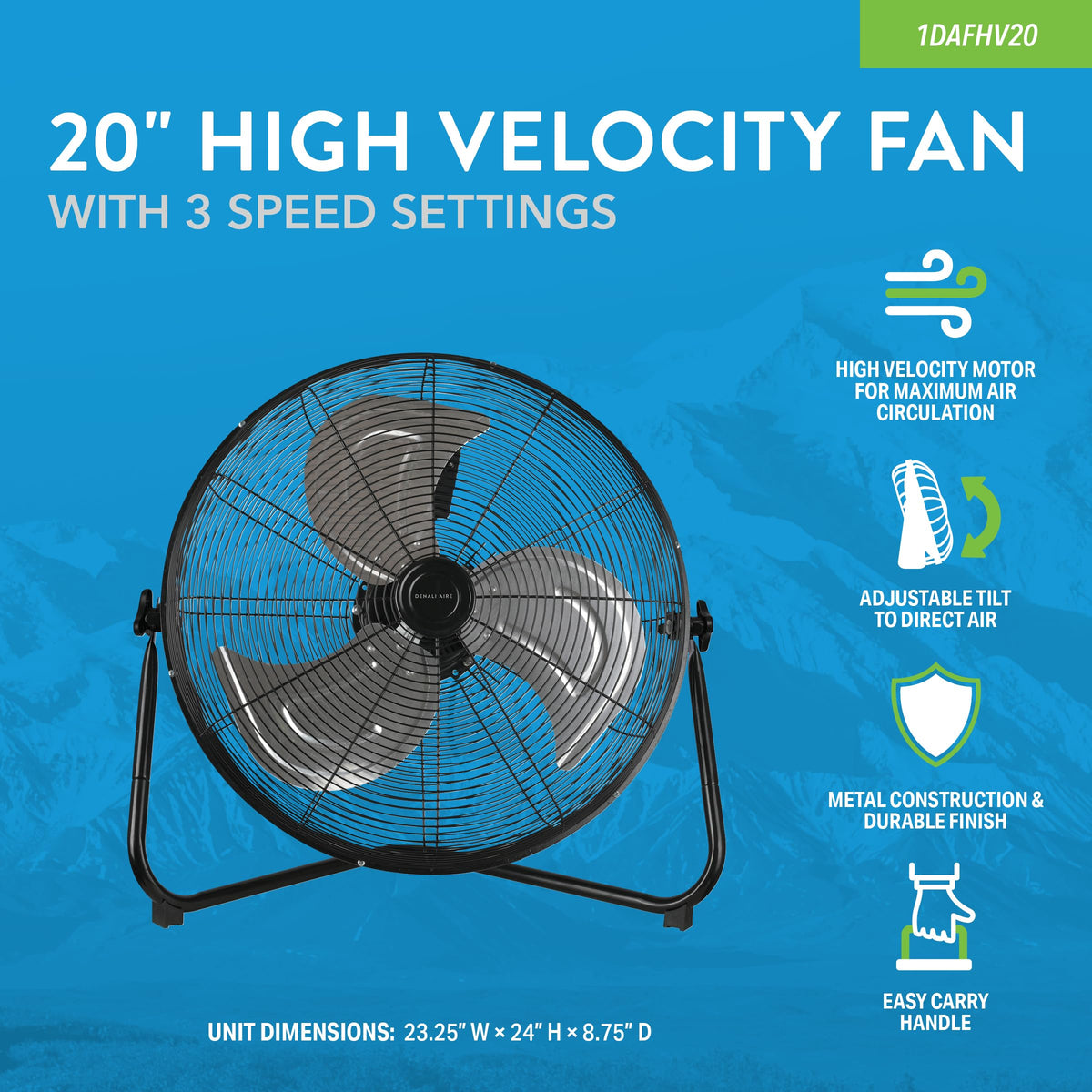 20 Inch 3 Speed High Velocity Floor Fan S603679