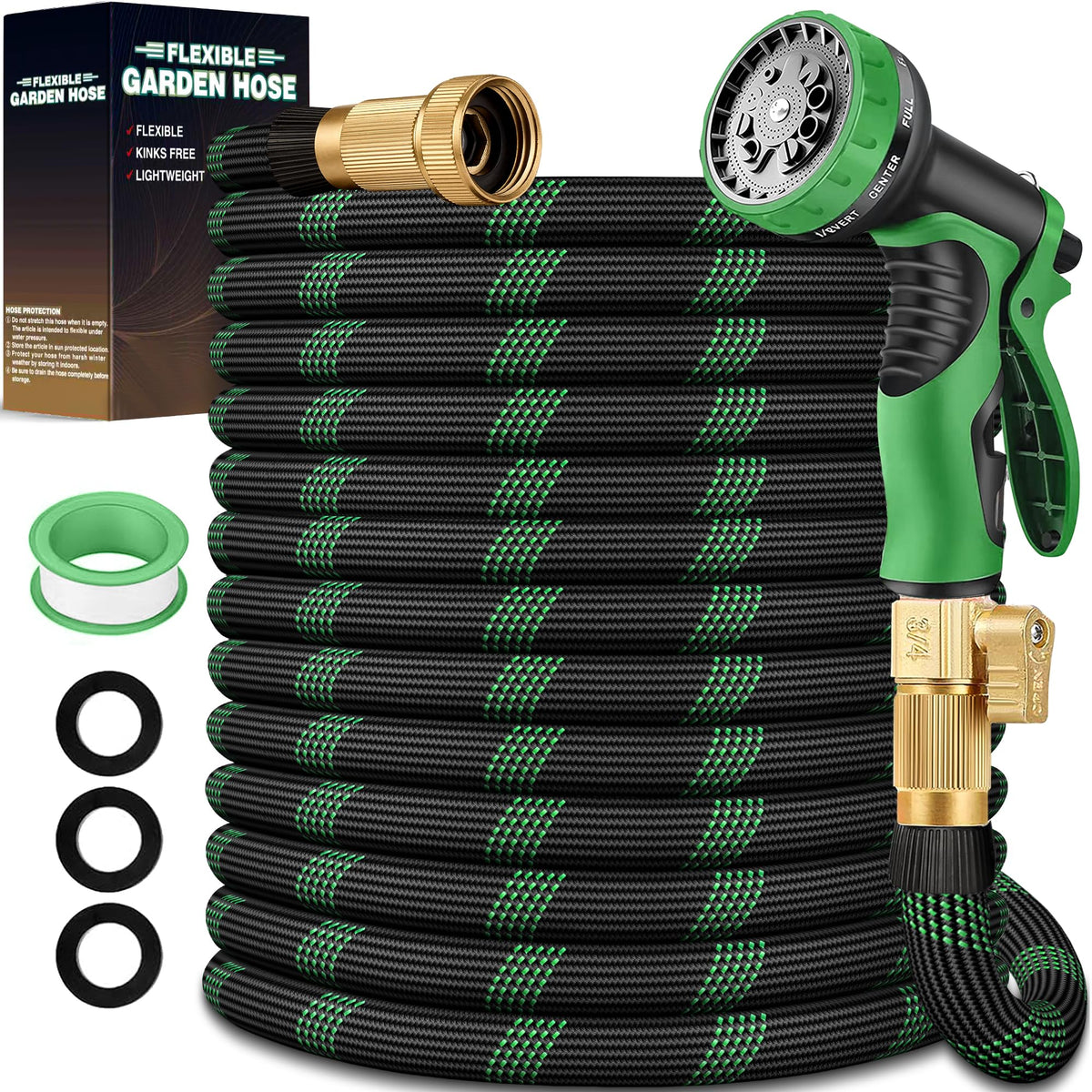 100 ft Lightweight Flexible Garden Hose with 10-Function Nozzle C245730