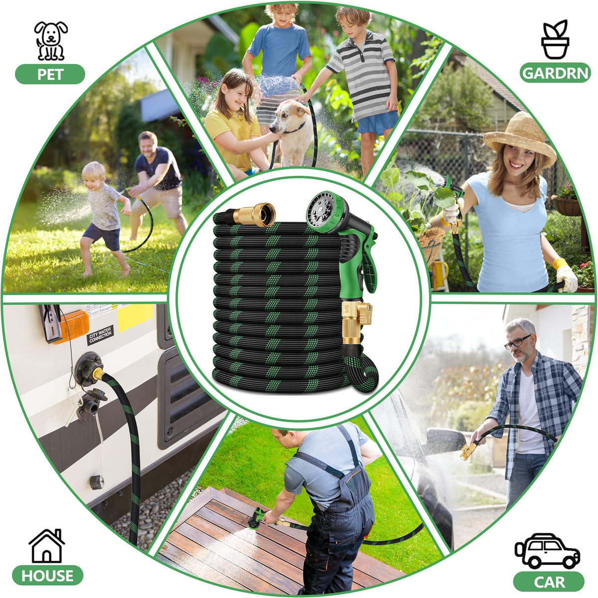 100 ft Lightweight Flexible Garden Hose with 10-Function Nozzle C245730