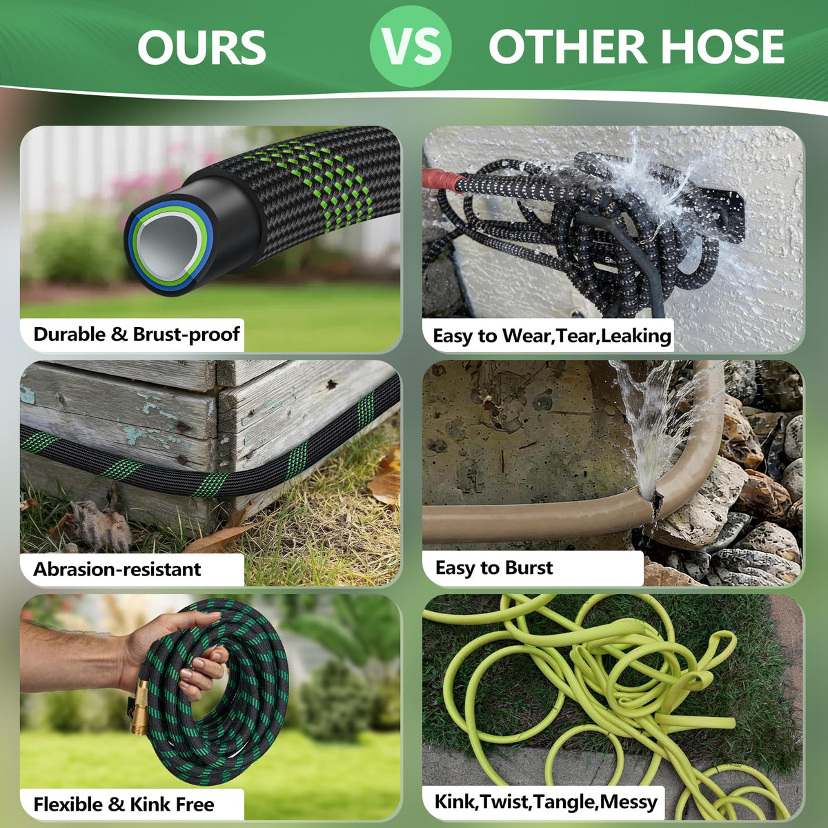 100 ft Lightweight Flexible Garden Hose with 10-Function Nozzle C245730